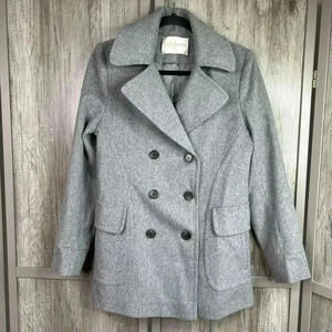 Fleurette Loro Piana Wool Jacket Coat Pea Coat Double Breasted Gray Color Size 8